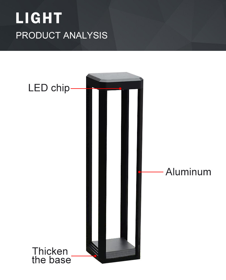Led Lawn Lamp Aluminum 120*150*600mm 7w 3000k Black