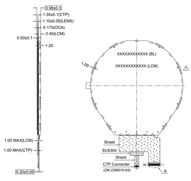 TFT LCD display module 3.4" round shape 800x800 IPS full viewing angle MIPI interface with CTP TFT LCD display module