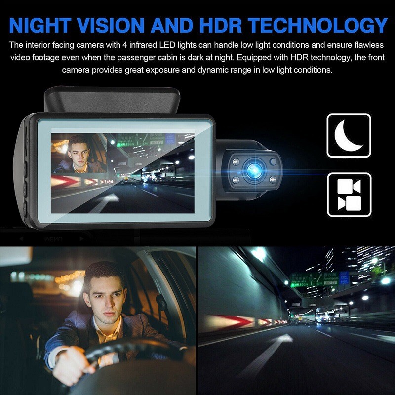 Car Rearview Blackbox DVR Dash Cam Digital Car Camcorder Dashboard 3Lens 1080p