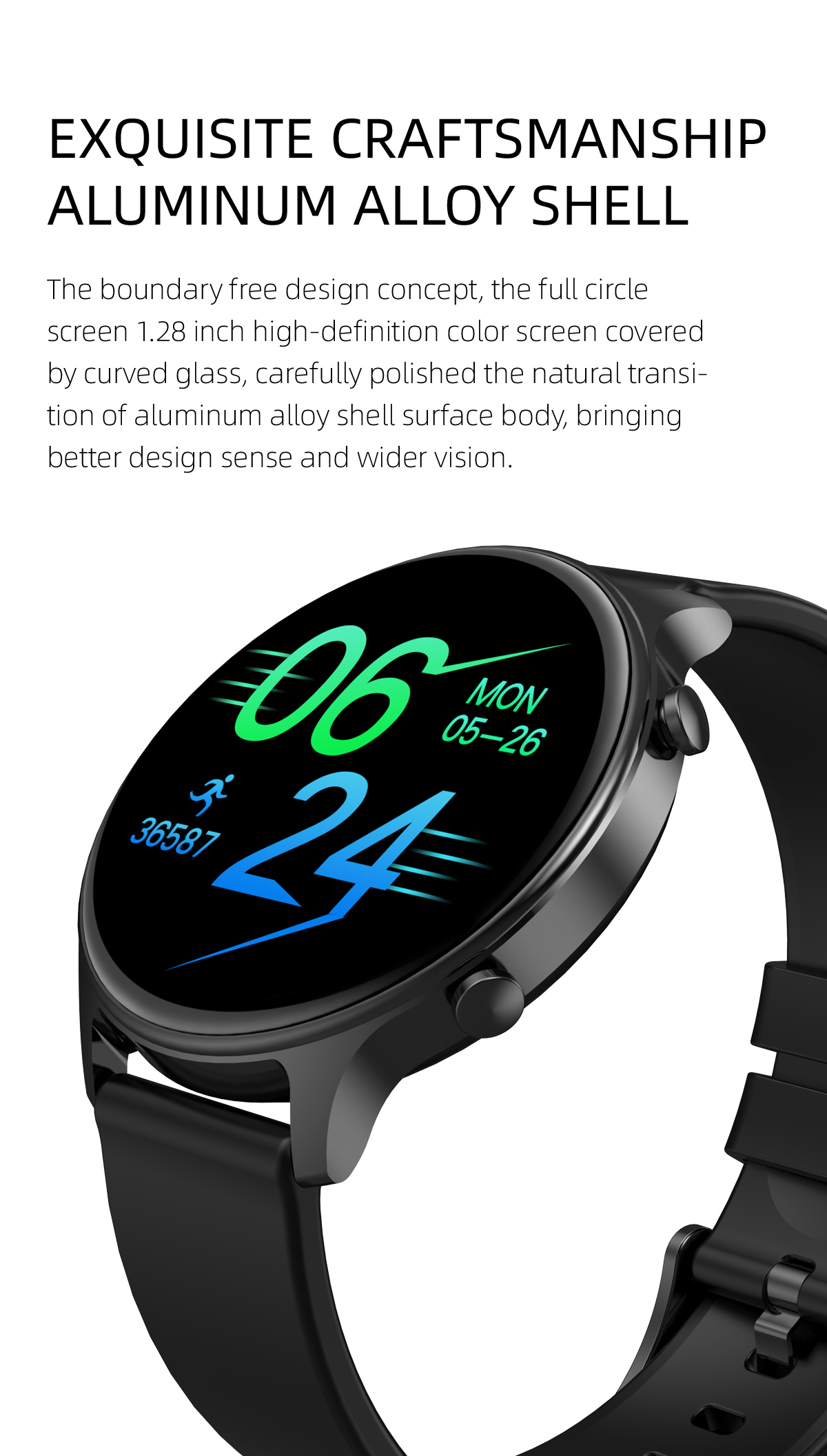 Auto Focus 1.28inch Touch Screen Smart Bracelet With Alarm Clock