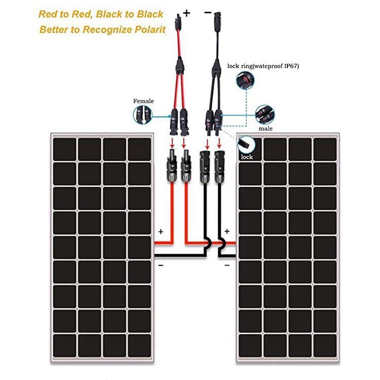 XLPE Insulation Solar Cable 1500v DC PV004 Power Connector Y Divider Black and Red Pair