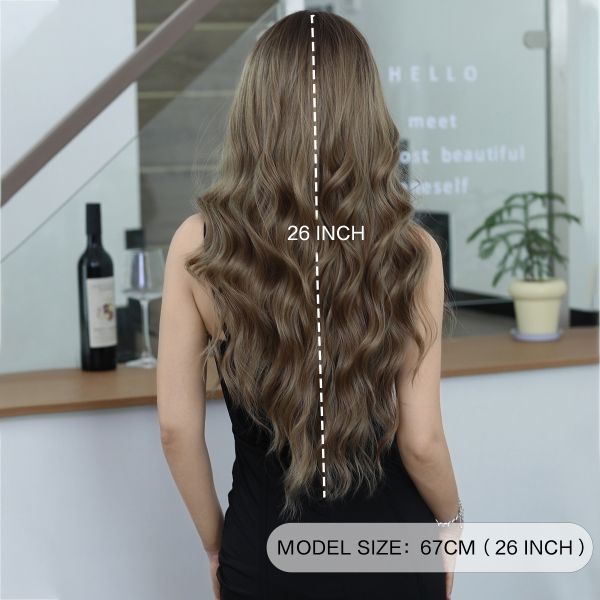 Fashion Long Body Wave Dark Root Hair Brown/Blonde Synthetic Wigs For Women