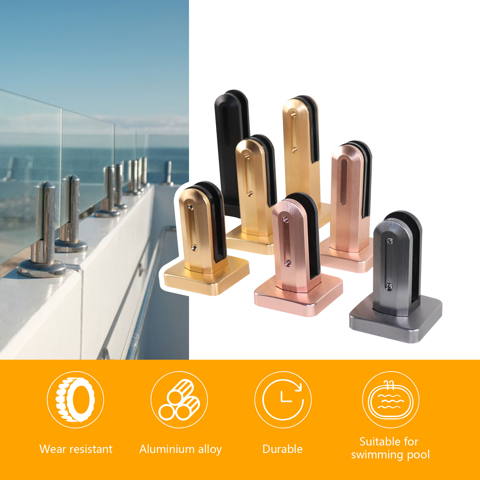 Hollow Golden Color Spigot Glass Balustrade Glass Clamps Balustrade for Swimming Pool