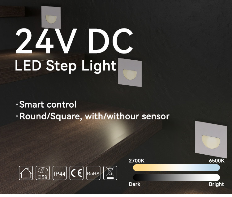 24VDC Interior Stair Lights 2700K-6500K Recessed Square LED Step Light