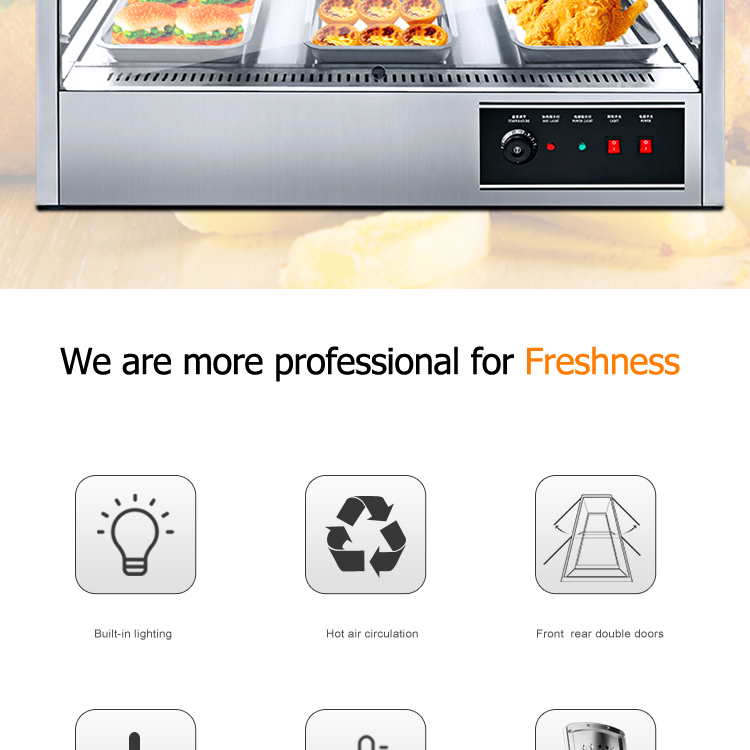 2-Tray Electric Hot Glass Food Warmer Display Showcase Temperature Range 30-85 Degrees