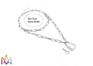 China Hiphop Double Layer Key Lock Engraved Mens Chain Necklace wholesale