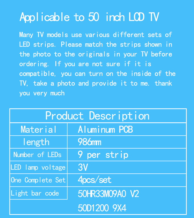 986mm Backlight For Tcl Tv 50HR33M09A0 V2 50D1200 9X4 Jvc Si50ur S150FS Pionner Ple-50s08uhd