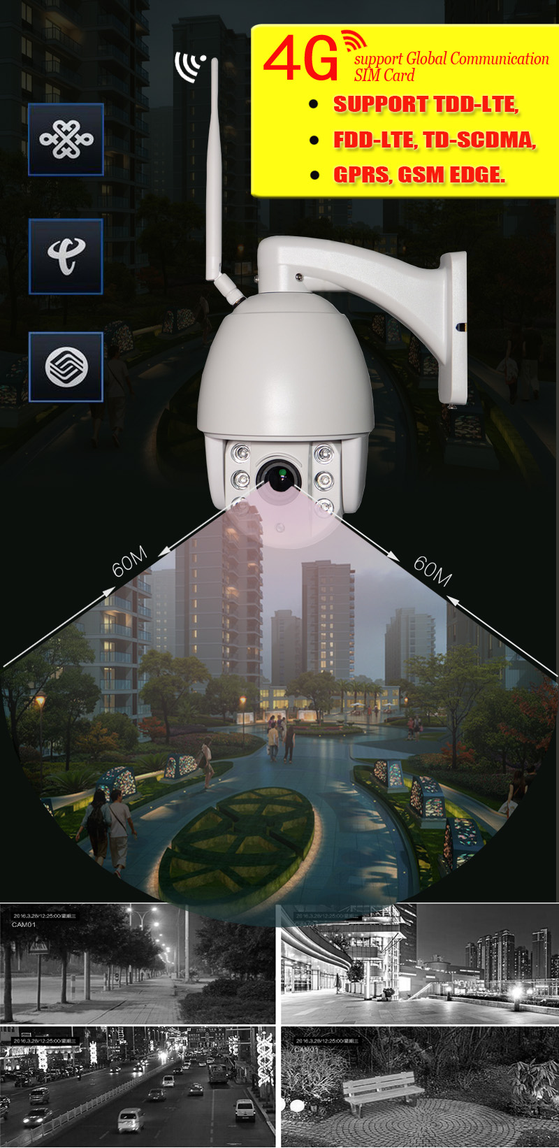 New 960P 4G WIFI IP Camera with 60W Mono Solar power panel 26Ah12V lithium battery HI3518E wireless security camera