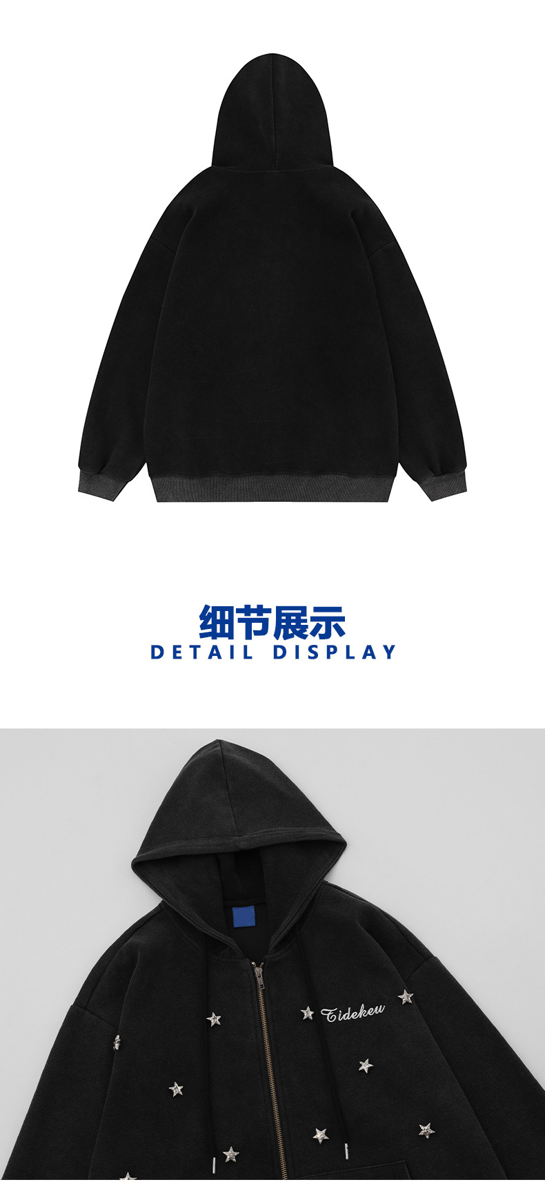Vintage Acid Wash Cotton Oversized Zipper Hoodie Custom Sleeve Style for Women Girls
