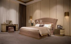 China Pink Leather Upholstered Headboard Bedroom Furniture King Size Bed wholesale