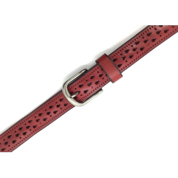 Red 2.2cm Hollow Women Cow Leather Belt With Alloy Pin Buckle
