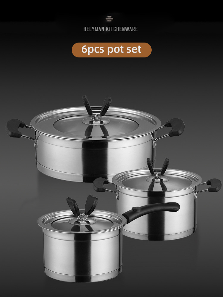 New Design Cooking Set 6 Piece Kitchen Cookware 18/8 Stainless Steel Pans And Pots Set