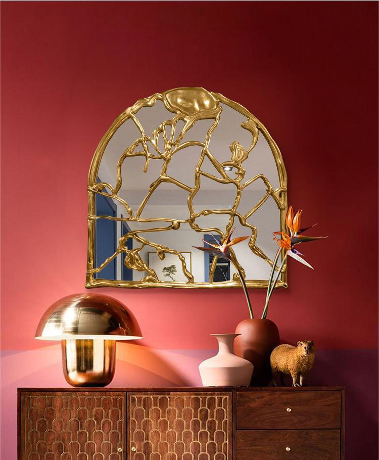 Full Length Hanging Brushed Brass Mirror 100x200cm Decorative