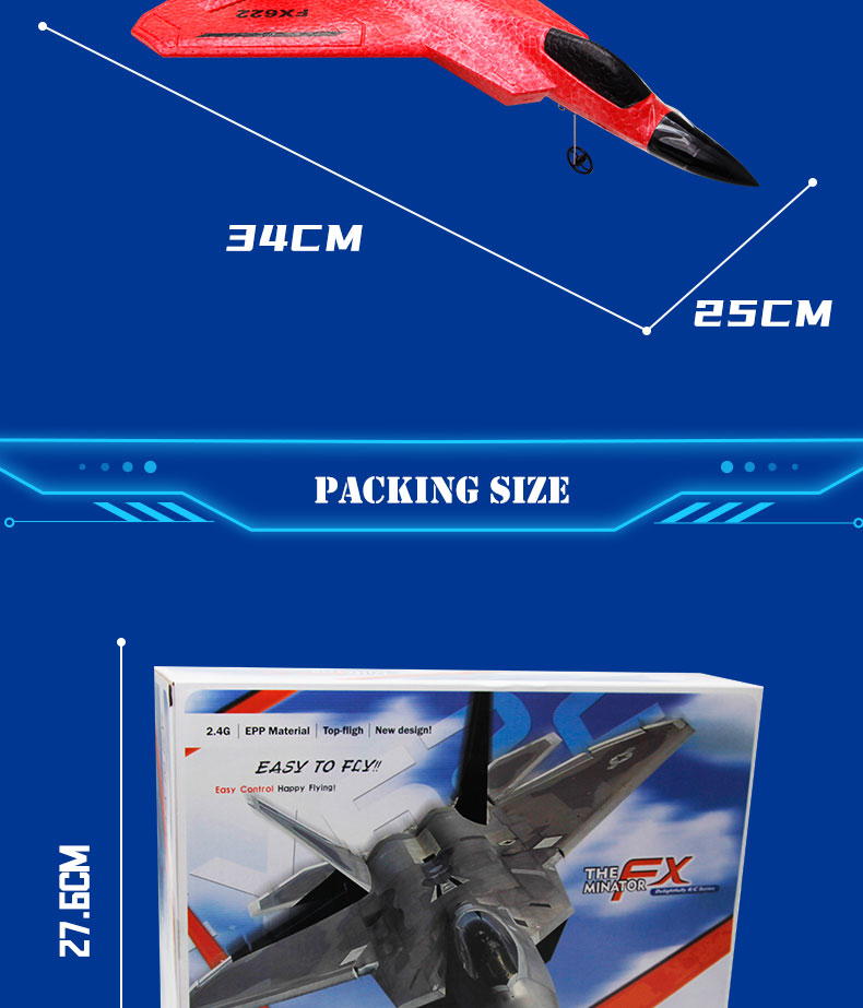FX622 RC Plane Remote Control Aircraft F22 Model Toy Small Foam Glider With Lights Fighter for Upgrade 2.4GHz Frequency