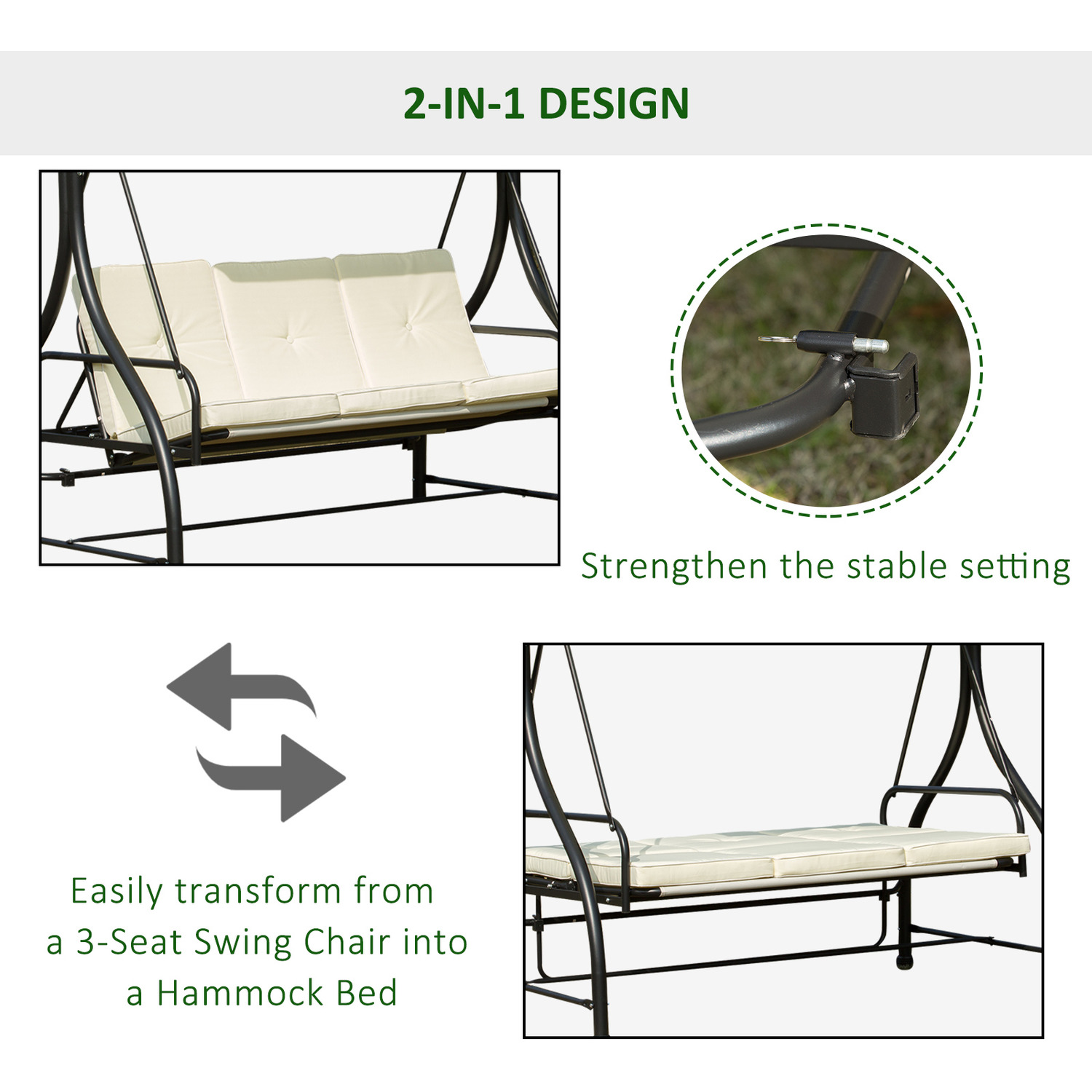 AJUNION Steel Frame Swing Hammock Chair for Patio Garden 150kg Weight Capacity Canopy