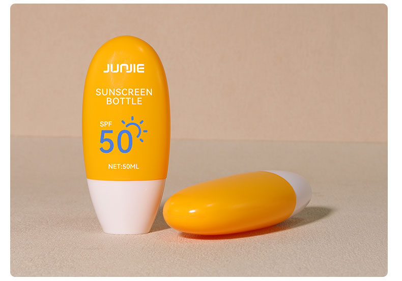 Flat Round Squeeze Bottle 50ml Sunscreen Container Cosmetic With PE Collar And White Screw Cap