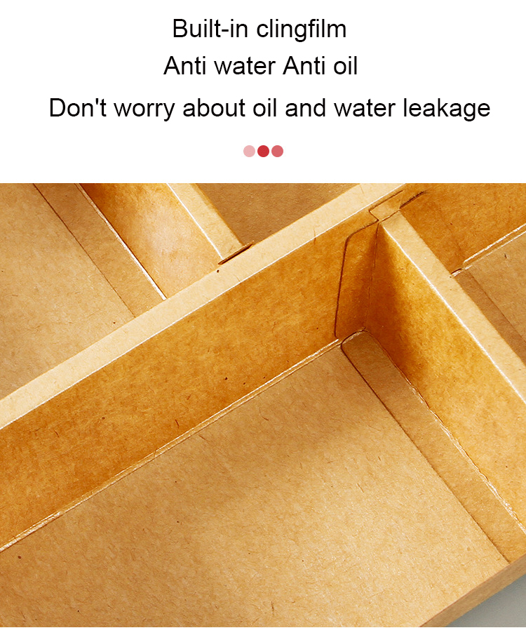 Disposable 5 Squares Wood Pulp Paper Lunch Box for Eco-friendly Fast Food Packaging