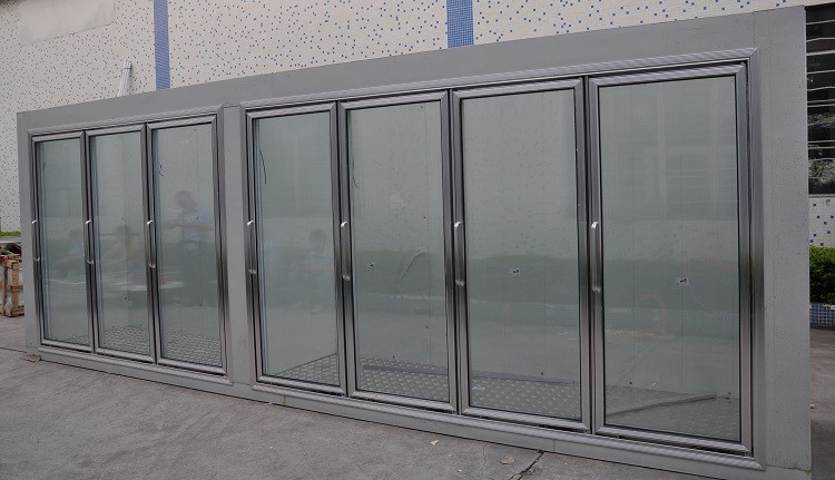 High performance double anti-fog walk in glass door cold room storage 4 door supermarket refrigerator