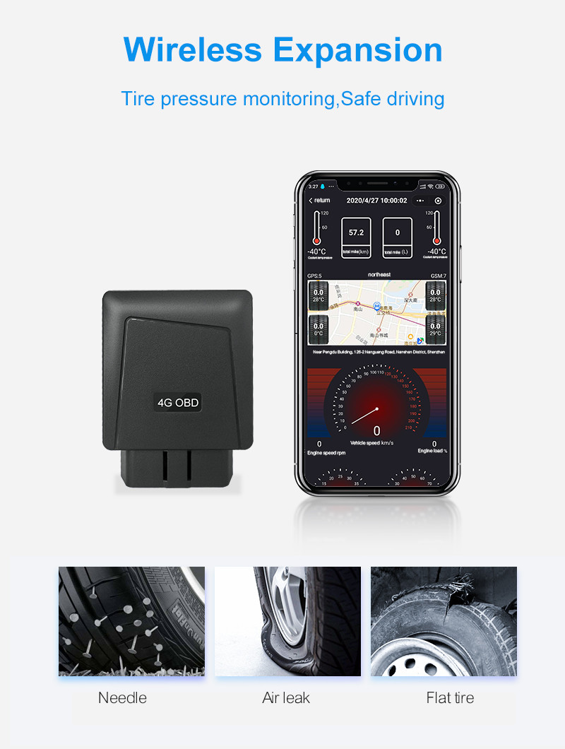 L58mm Programmable 3D Axis Sensor 4g LTE OBD GPS Tracker 57g