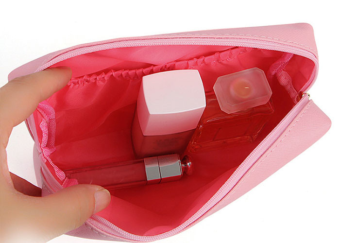 Pink Zippered Cosmetic Bag , Custom Print Small Pink Beautiful Makeup Bags