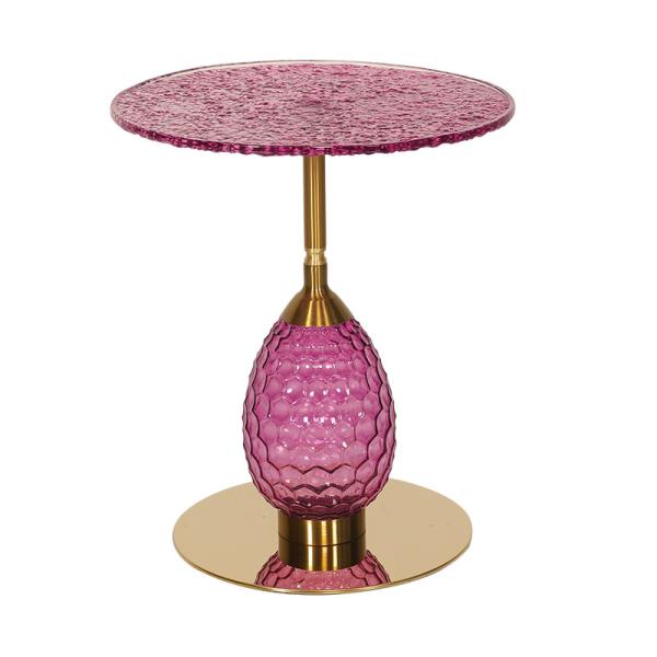 Purple Glasss Top Unique Design Shiny Finish Stainless Steel End Table Gold