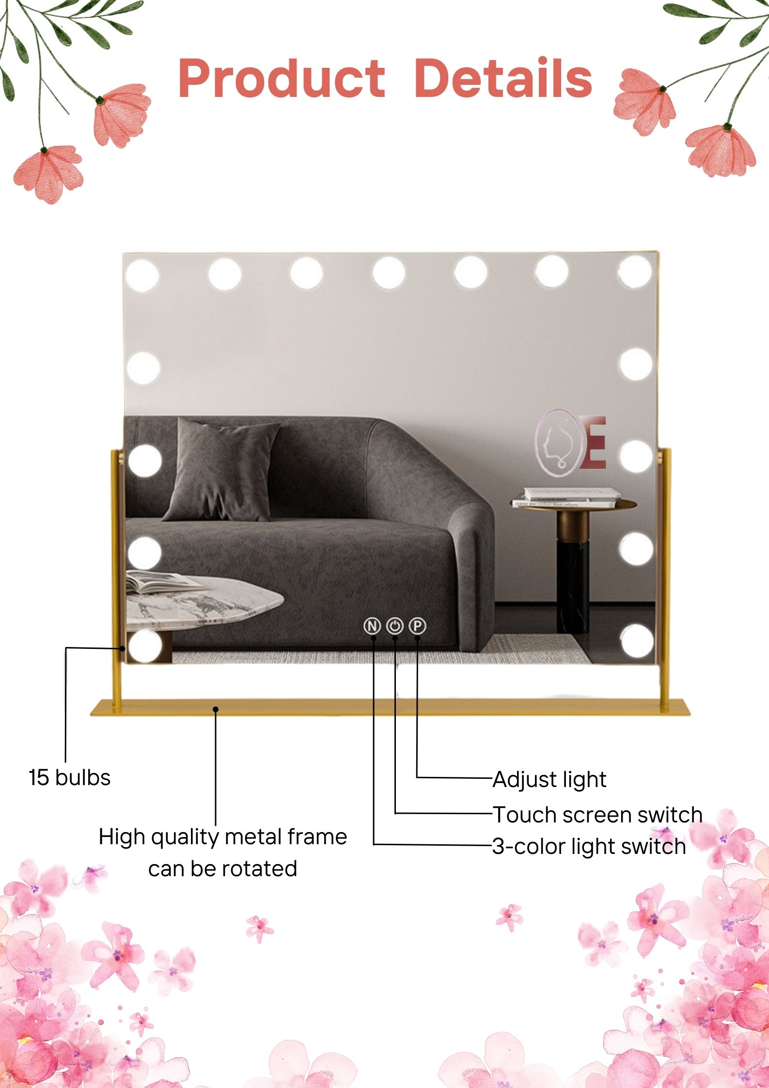 Illuminated Lighted Small Hollywood Mirror 12x Magnifying