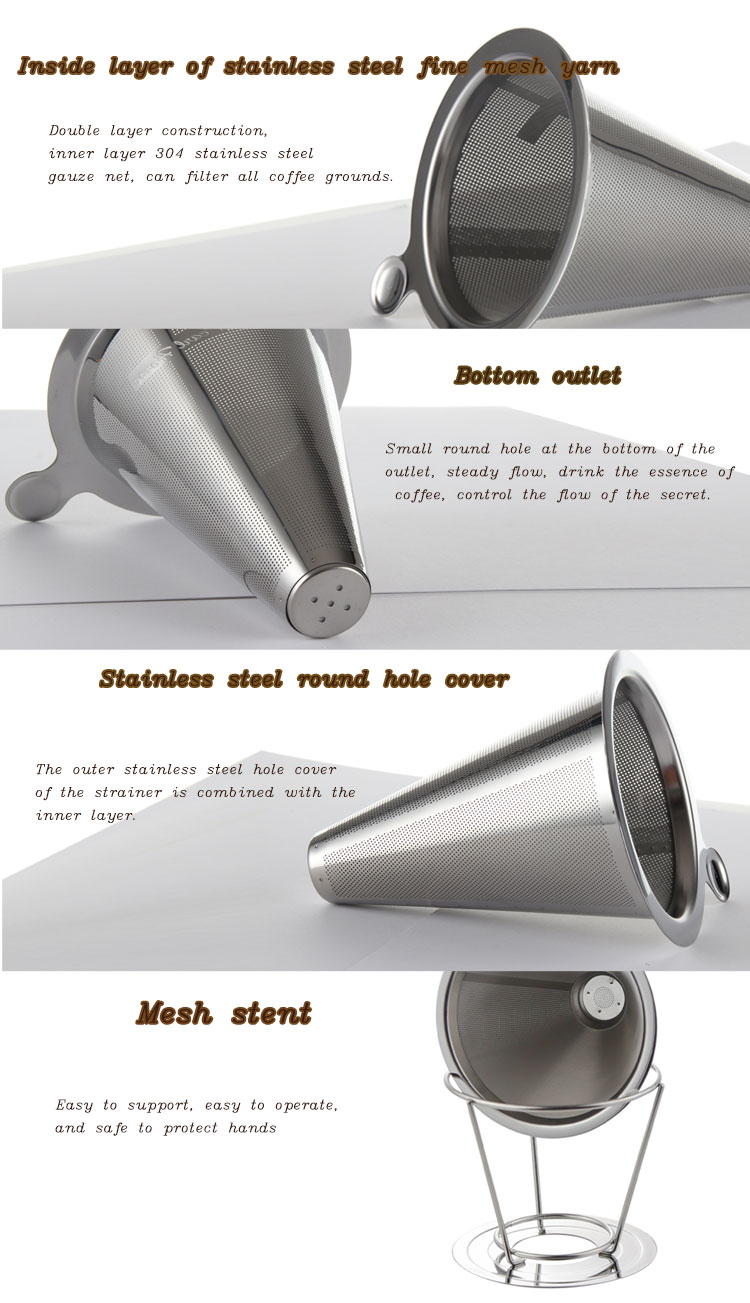Stainless Steel Dripper 11cm Height , Pour Over Metal Filter For Christmas Gift