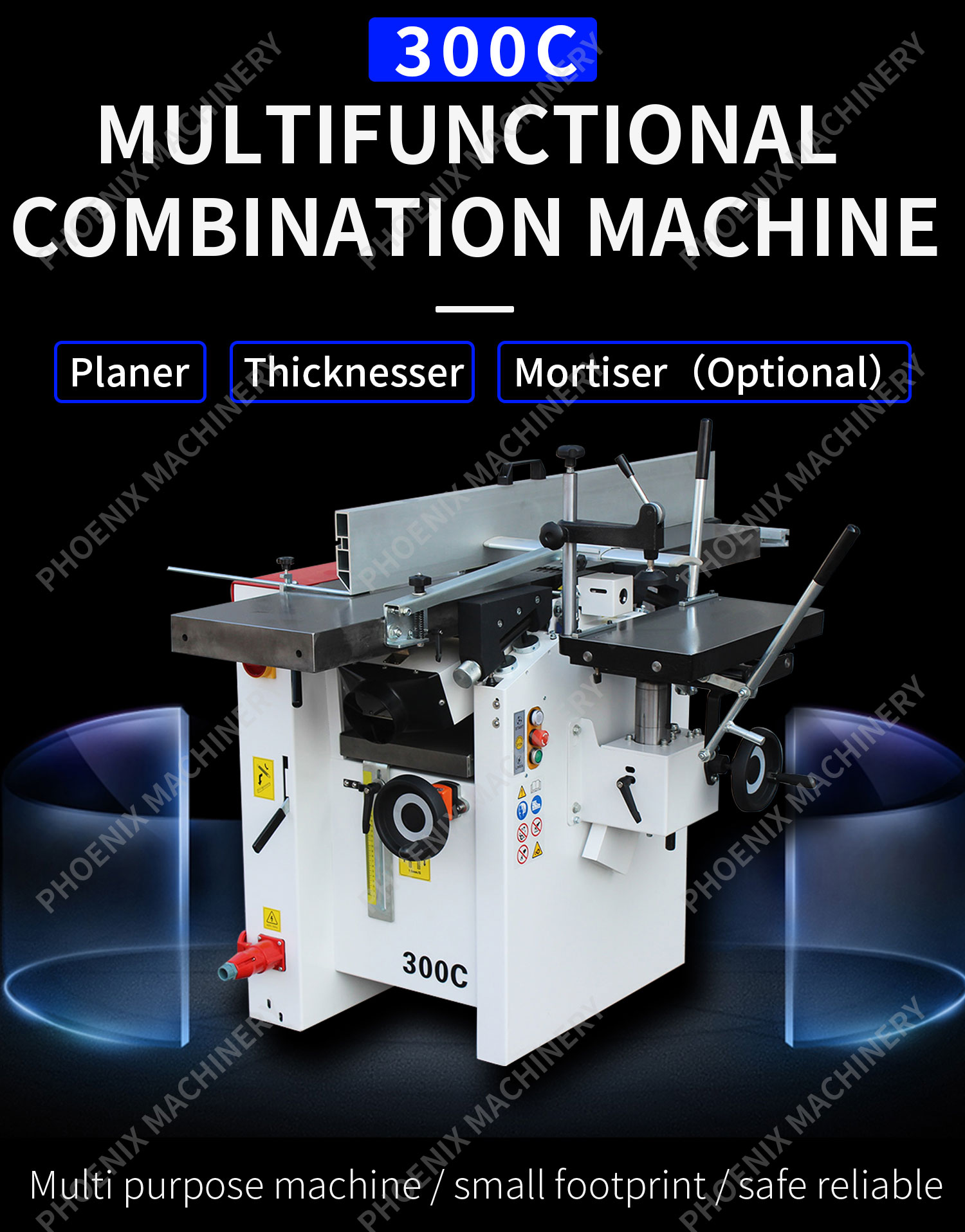 3kW Multi-functional Woodworking Machine for Furniture Making Planer Thickness Motiser
