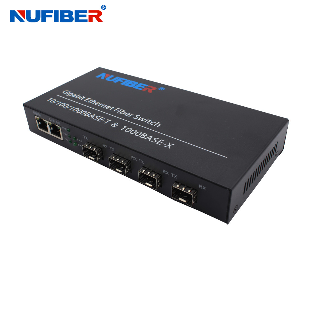 4 1000M To 2 SFP Port Gigabit Ethernet Switch With Iron Case