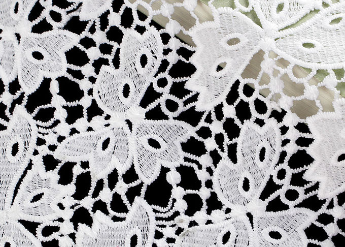 Floral Schiffli Guipure Water Soluble Lace Fabric With Poly Milky Silk By SGS