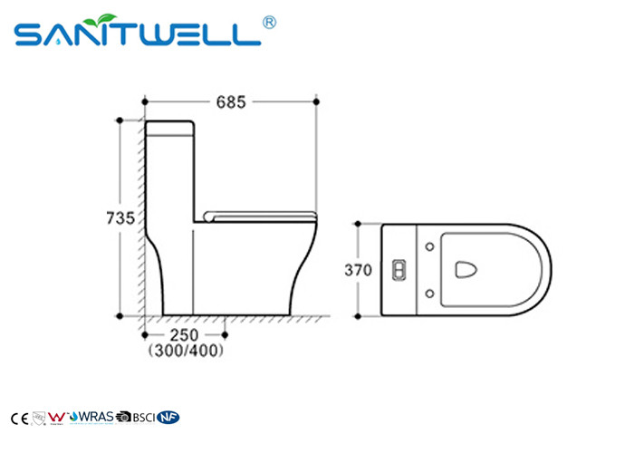 S trap 1 piece floor standing toilet siphon , Ceramic WC 100mm Pipe diameter