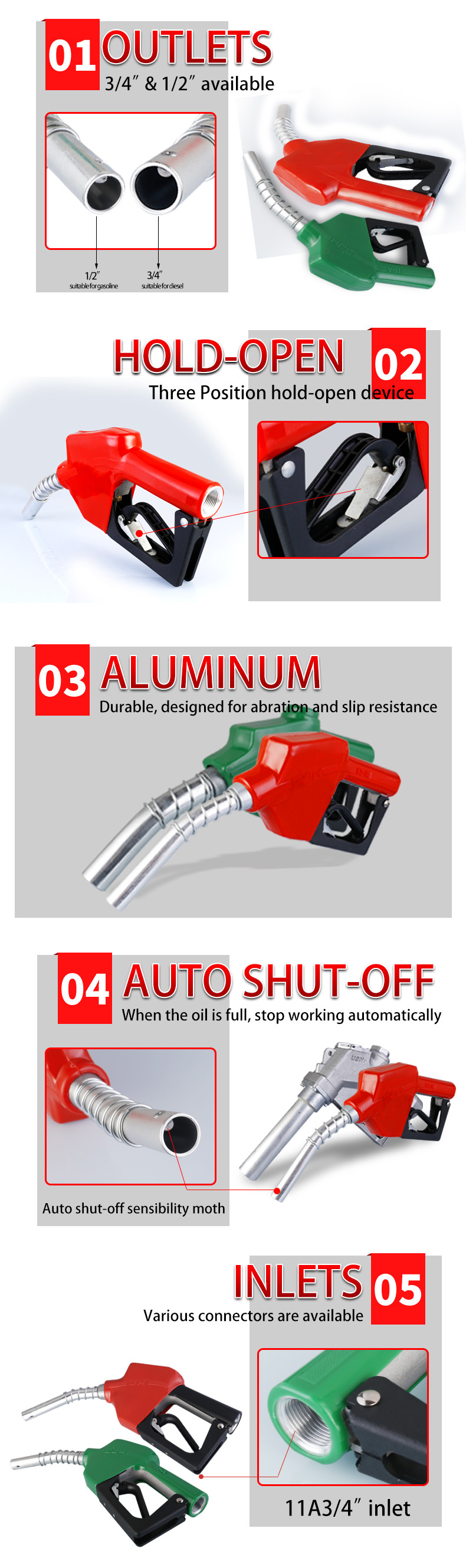 0-45l/MIN Diesel Fuel Nozzle Auto Shut Off For Petrol Gasoline Station