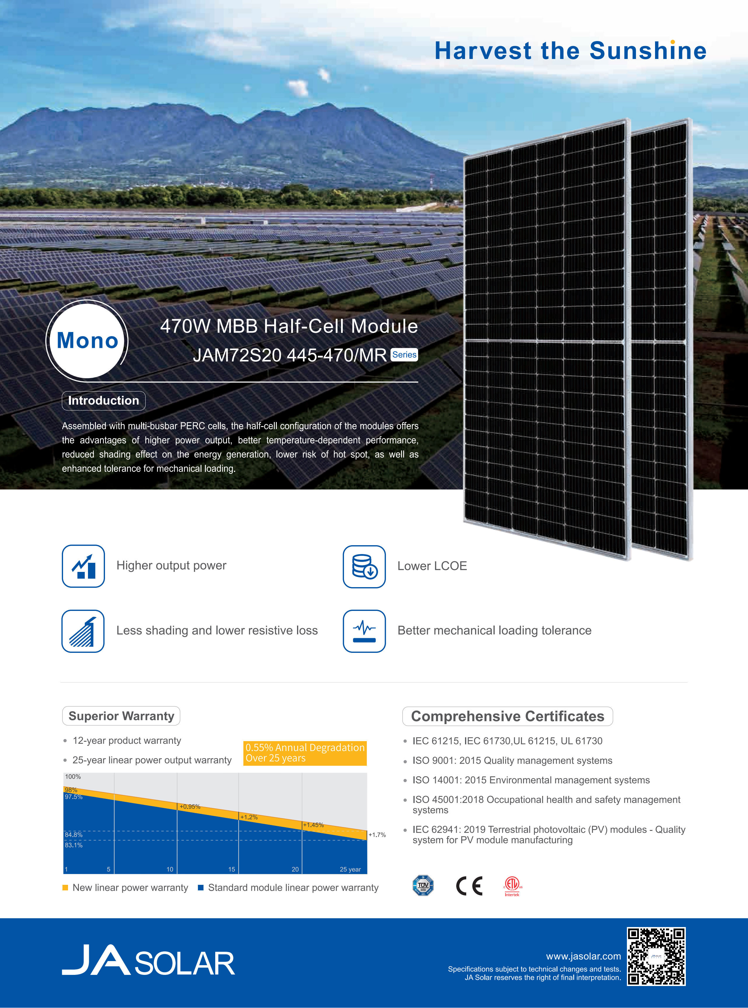 AKS JA Solar JAM72S20 182mm Mono Harf-cell 445W 450W 455W 460W 465W 470W MR JA Solar Panel Solar PV Module Solar 450w