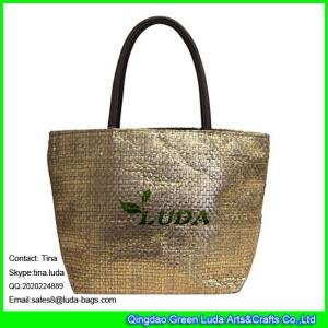 China LUDA discount leather handles straw handbag paper straw metallic shopping bag wholesale