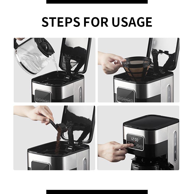 OEM Touch Screen Auto Drip Coffee Machine 10 Cup Programmable With Glass Carafe