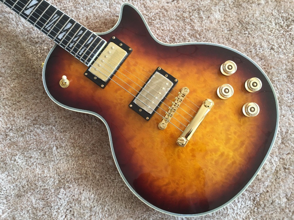 LP custom guitar tobacco sunburst quilted maple body Back contour and neck joint contour Ebony fingerboard custom guitar