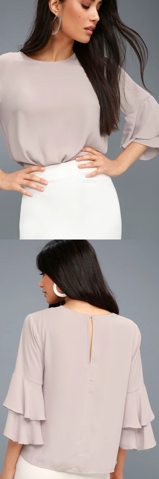 Guangzhou Ladies Clothing Three Quarter Tiered Sleeves Top