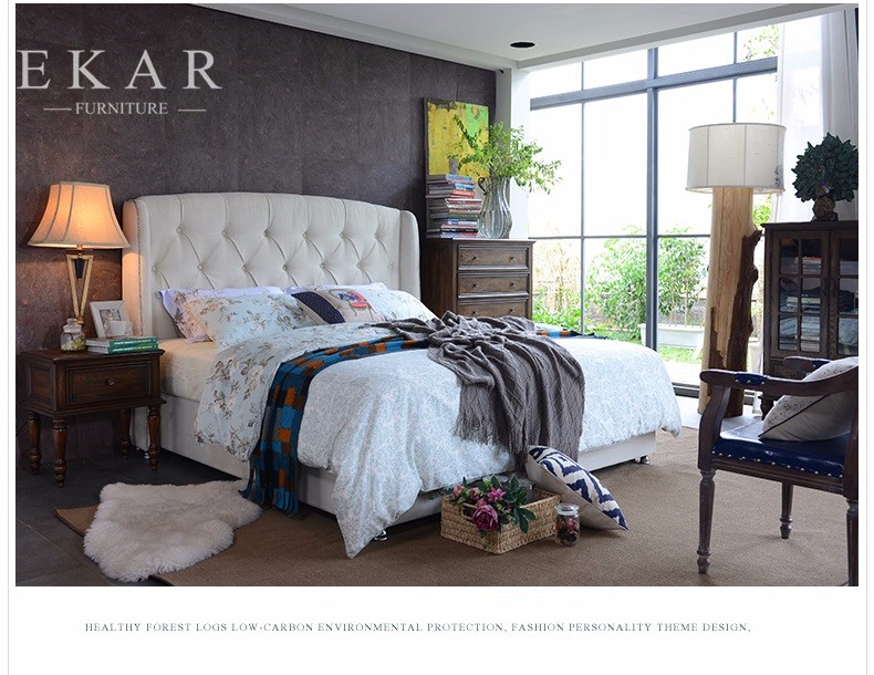 Headboard Upholstered Fabric King Wooden Bed