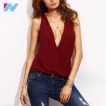 Plunging V-Neckline Cut Out Back Wrap Blouse Wholesale Chinese Clothing