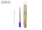 Flexible Reusable Telescopic Straw , Wide Metal Straws With Cleaning Brush