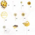 Birthday Paper Fans Banner Confetti Balloon Fireworks Golden Cupcake Topper For
