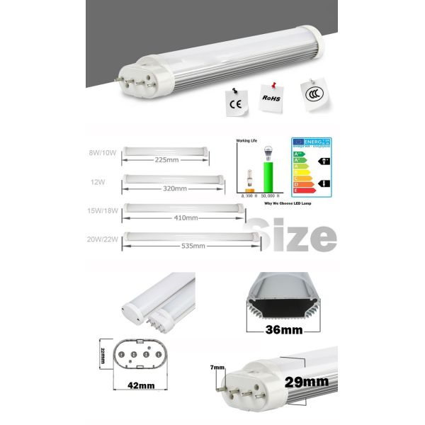 AC85 - 265V 8 12 15 18 20 22W 4 Pin LED 2G11 Fluorescent Tube Light