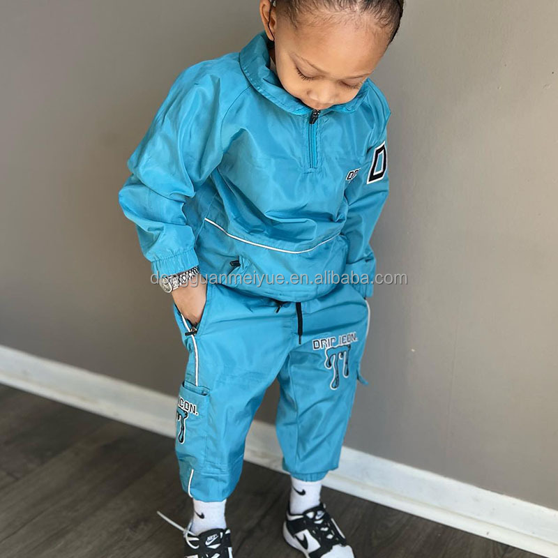 Custom Logo Half Zipper Children Clothing Sets Boys Pullover Hoodies Kids Windbreaker Jogging Suit Tracksuits Stacked Sweatpants