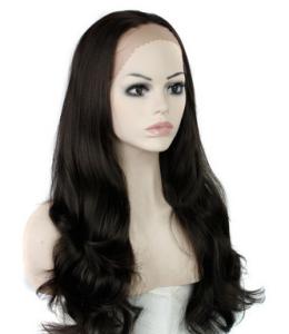 China Natural Straight Heat Resistant Fiber Synthetic Hair Wigs Lace Front With Dark Brown wholesale