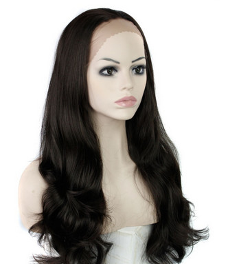 Natural Straight Heat Resistant Fiber Synthetic Hair Wigs Lace Front With Dark
