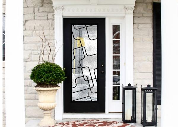 Natural Lighting Elegant Inlaid Wrought Iron Door Glass For Building Hand Forged