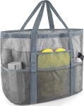 Mesh Beach Bag, Extra Large Beach Bags with 9 Pockets & Zipper Waterproof