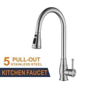 China Brushed Stainless Steel Kitchen Faucet Hot Cold Pull Out Sink Mixer wholesale