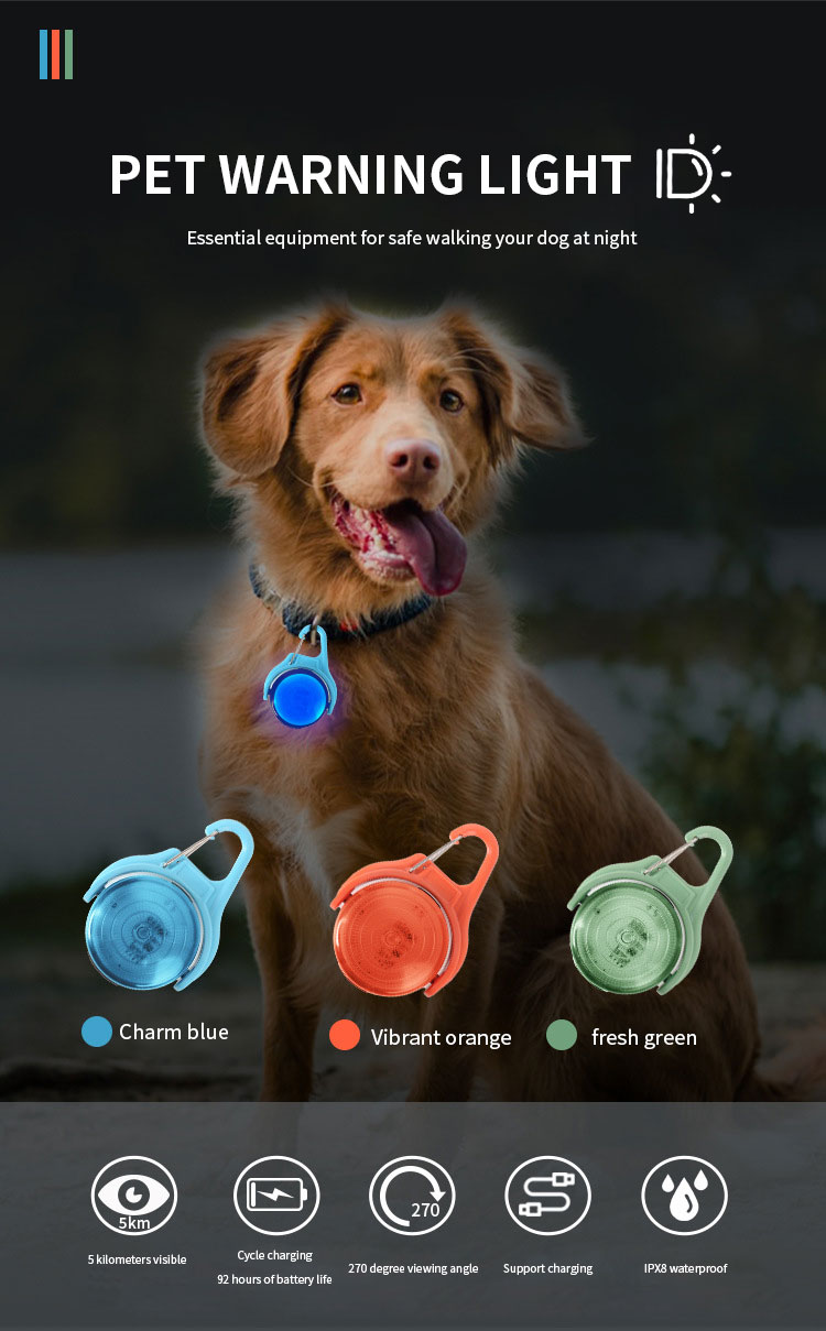 Customized Logo IPX8 Waterproof Adjustable Dog Light Up Tag for Night Walking Flashing Glowing Luminous USB Rechargeable