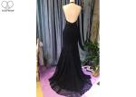 Backless Black Lace Mermaid Prom Dress / Fishtail Waist Beaded Evening Gown